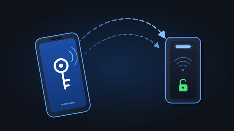 Smartphone credential sending an unlock signal to a wall-mounted card reader