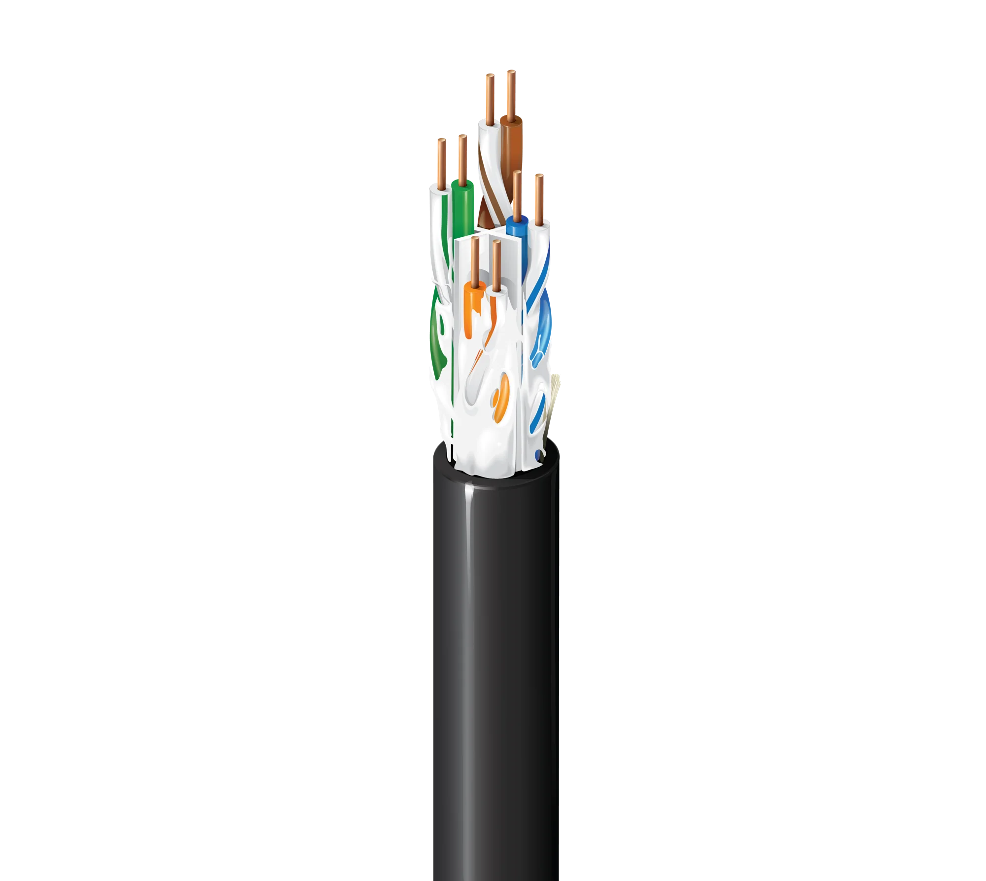 Outdoor and direct-burial Cat6 (Common manufacturers: Belden)